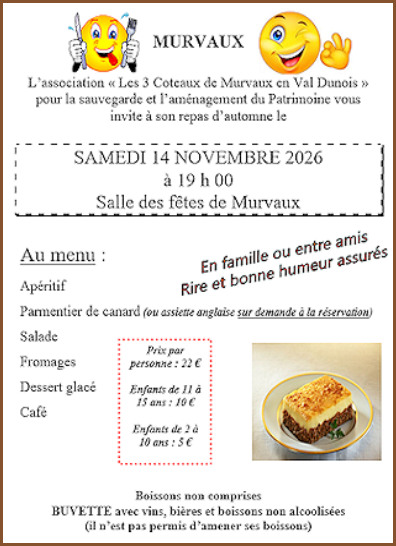 Repas d'automne le 14 novembre à Murvaux